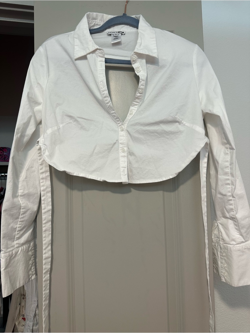 Fashion Nova White Cropped Button-Down Shirt